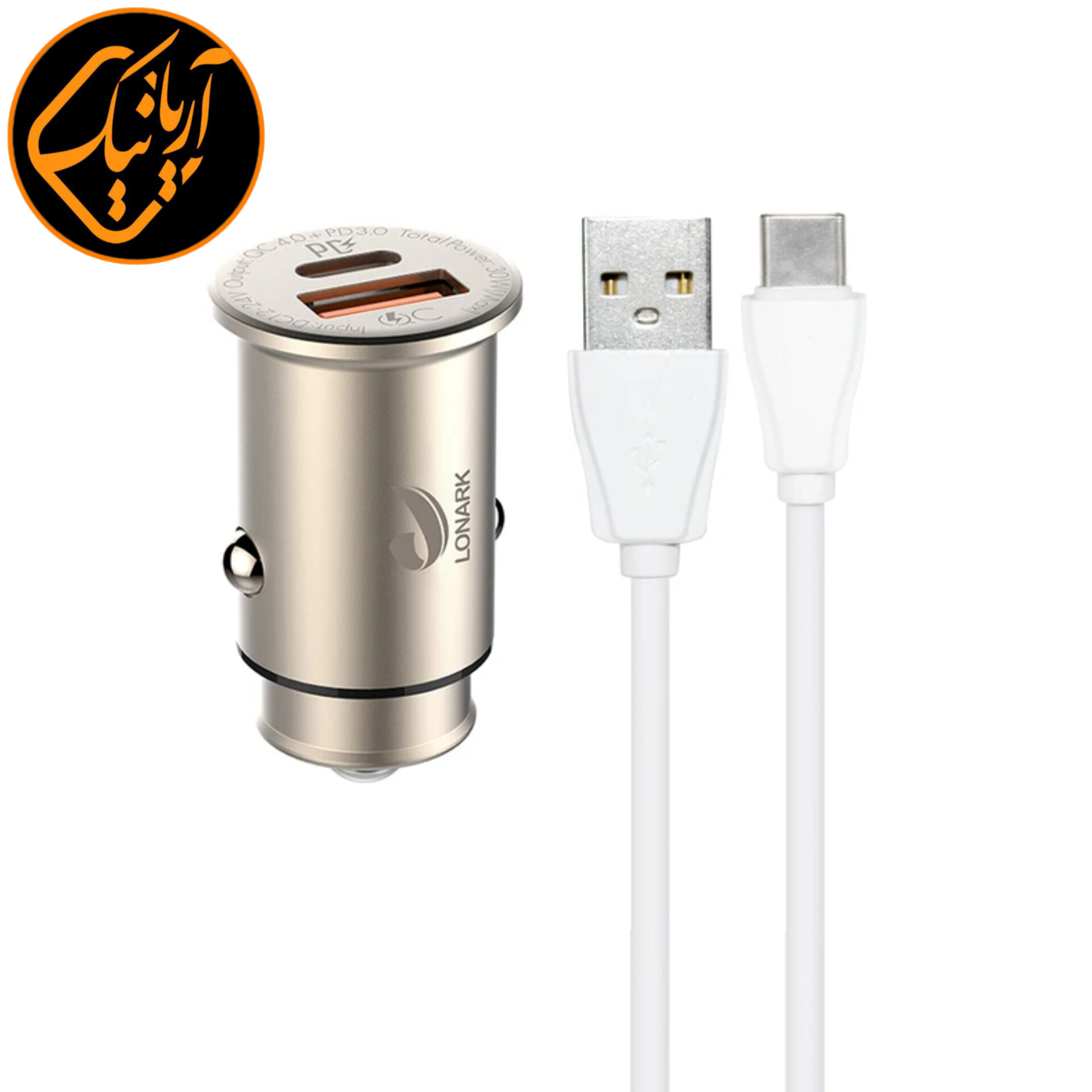شارژر فندکی اصلی فست شارژ ۳۰ وات با دو پورت USB و Type-C به همراه کابل ۱۸ ماه گارانتی