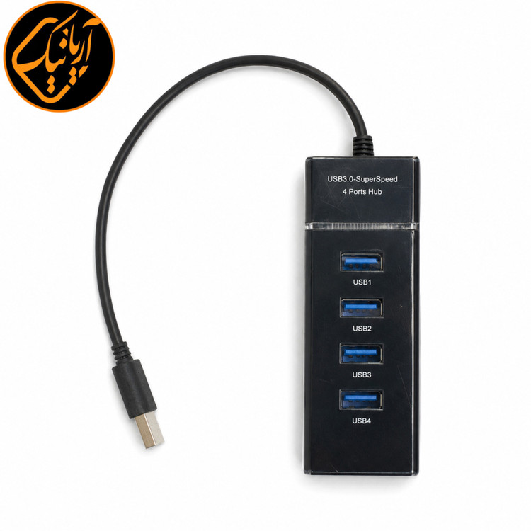 هاب USB 3.0 با چهار پورت اورجینال سرعت 5Gbps با کابل 30 سانتیمتری مناسب لپ تاپ، کامپیوتر و هارد