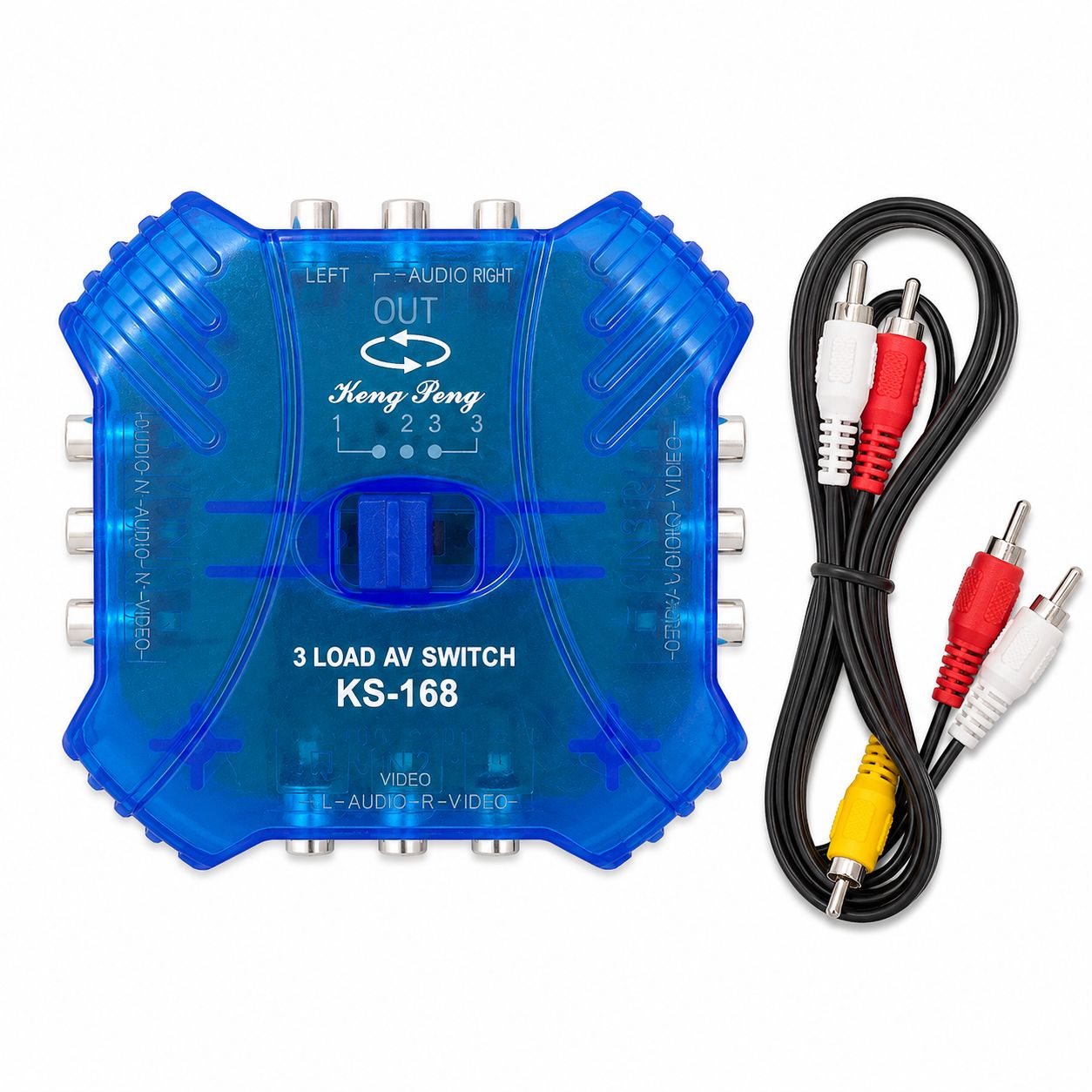 سوییچ AV سه ورودی به یک خروجی مدل KS-168 | تبدیل RCA سه به یک برای تلویزیون، DVD و گیرنده دیجیتال