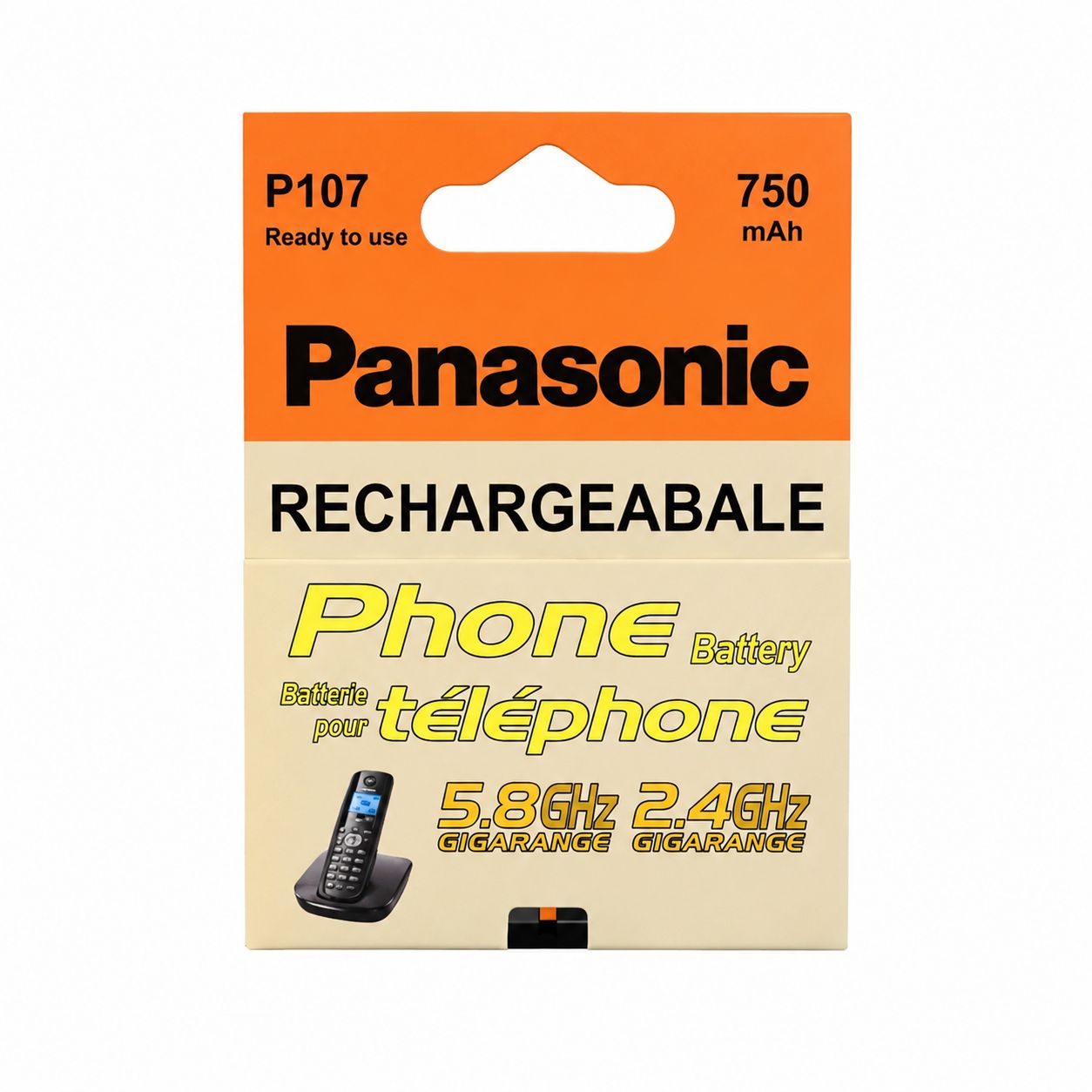 باتری شارژی تلفن بی‌سیم پاناسونیک Panasonic مدل P107 اصلی با ظرفیت 750mAh | مناسب برای تلفن‌های بی‌سیم 2.4GHz و 5.8GHz