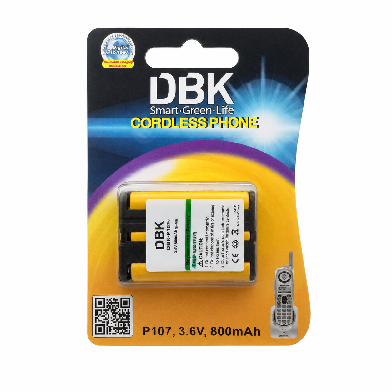 باتری شارژی تلفن بی‌سیم DBK مدل P107 اصلی | ظرفیت 800mAh و ولتاژ 3.6V مناسب تلفن‌های بی‌سیم