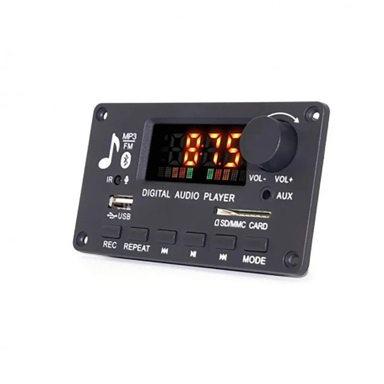 ماژول پخش کننده بلوتوثی آمپلی فایر دار مدل KH-G022 با آمپلی فایر 2x40 وات، پشتیبانی از بلوتوث نسخه 5، درگاه USB و کارت حافظه تا 32 گیگابایت، ورودی AUX، رادیو FM، صفحه نمایش و کنترل از راه دور