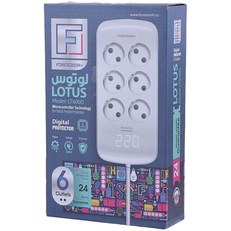 محافظ برق دیجیتال 6 خانه ارتدار صوتی تصویری لوتوس فروزش مدل LT600D با کابل 2.8 متری