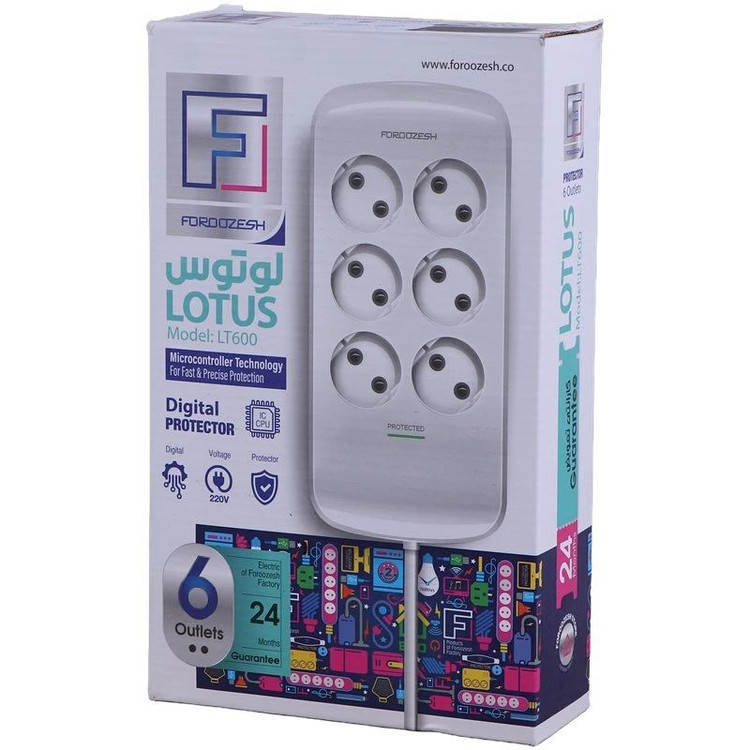 محافظ برق صوتی تصویری لوتوس فروزش LT600D دیجیتال 6 خانه ارتدار با کابل 2.8 متری